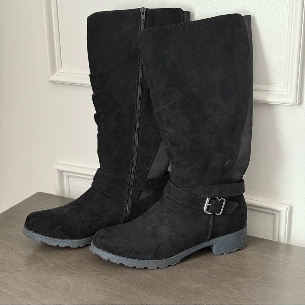 UNR8ED Black Suede Knee High Boots Size 10W